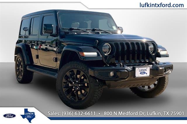 2021 Jeep Wrangler Sahara in Black — front three-quarter view