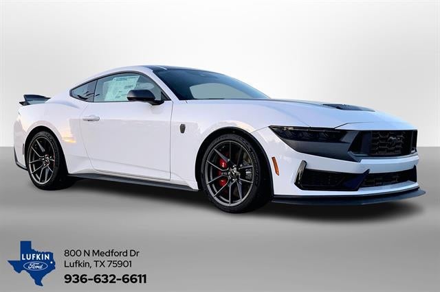 2025 Ford Mustang Dark Horse Fastback in Oxford White — front three-quarter view