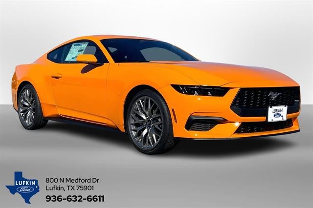 2026 Ford Mustang EcoBoost Premium Fastback in Orange Fury Metallic Tri-Coat — front three-quarter view