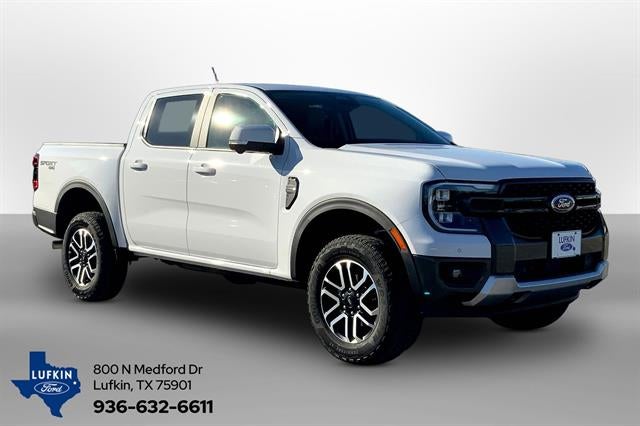 2025 Ford Ranger LARIAT in Oxford White — front three-quarter view