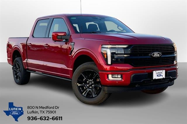 2025 Ford F-150 Platinum in Rapid Red Metallic Tinted Clearcoat — front three-quarter view