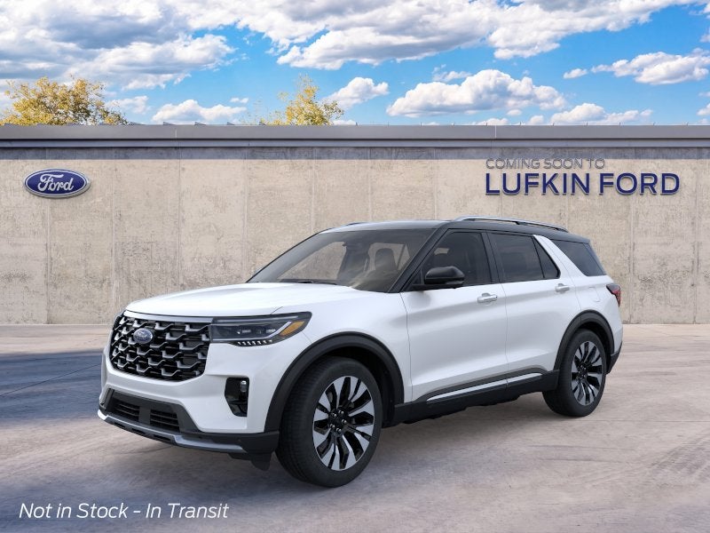 2026 Ford Explorer Platinum in Star White Metallic Tri-Coat — front three-quarter view